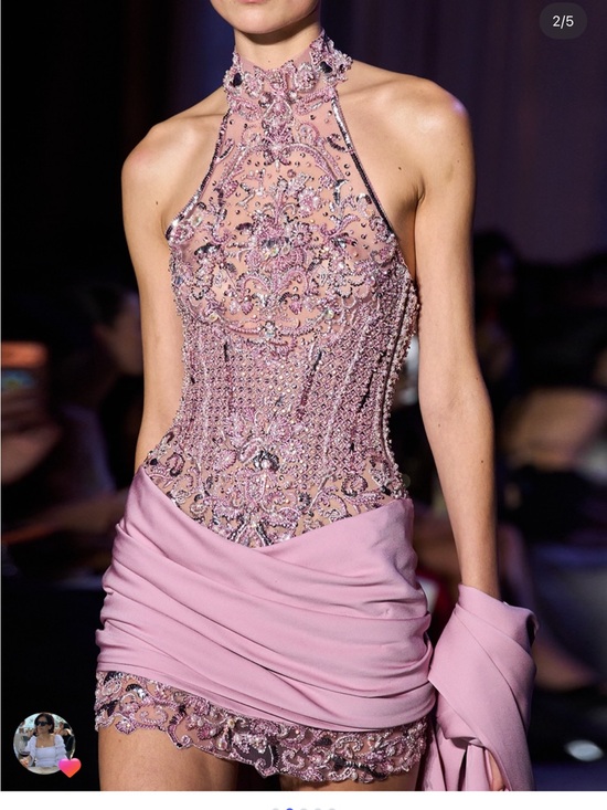 Valdrin Sahiti Dresses & Skirts - Beaded Halter Mini Dress in Dusty Rose